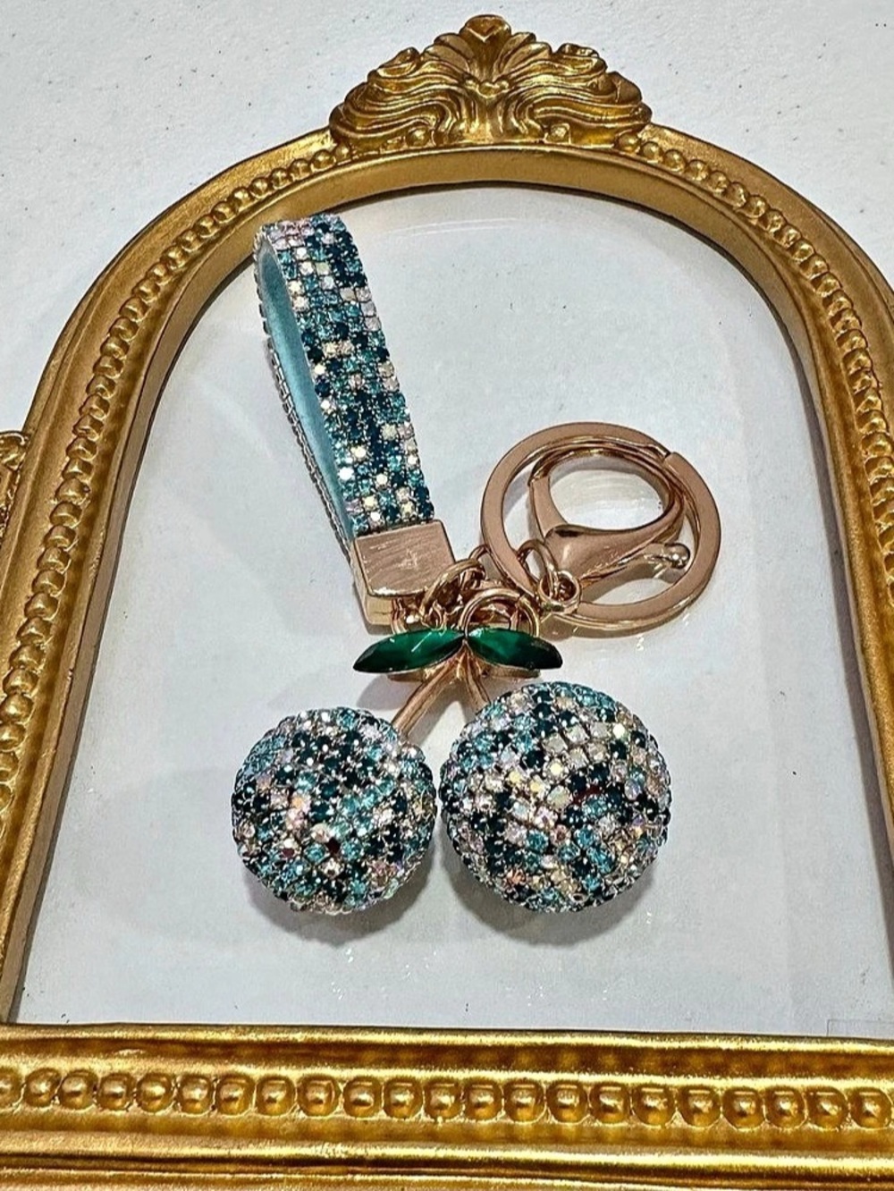 New Light Blue Metal Cherry Keychain Bag Charm